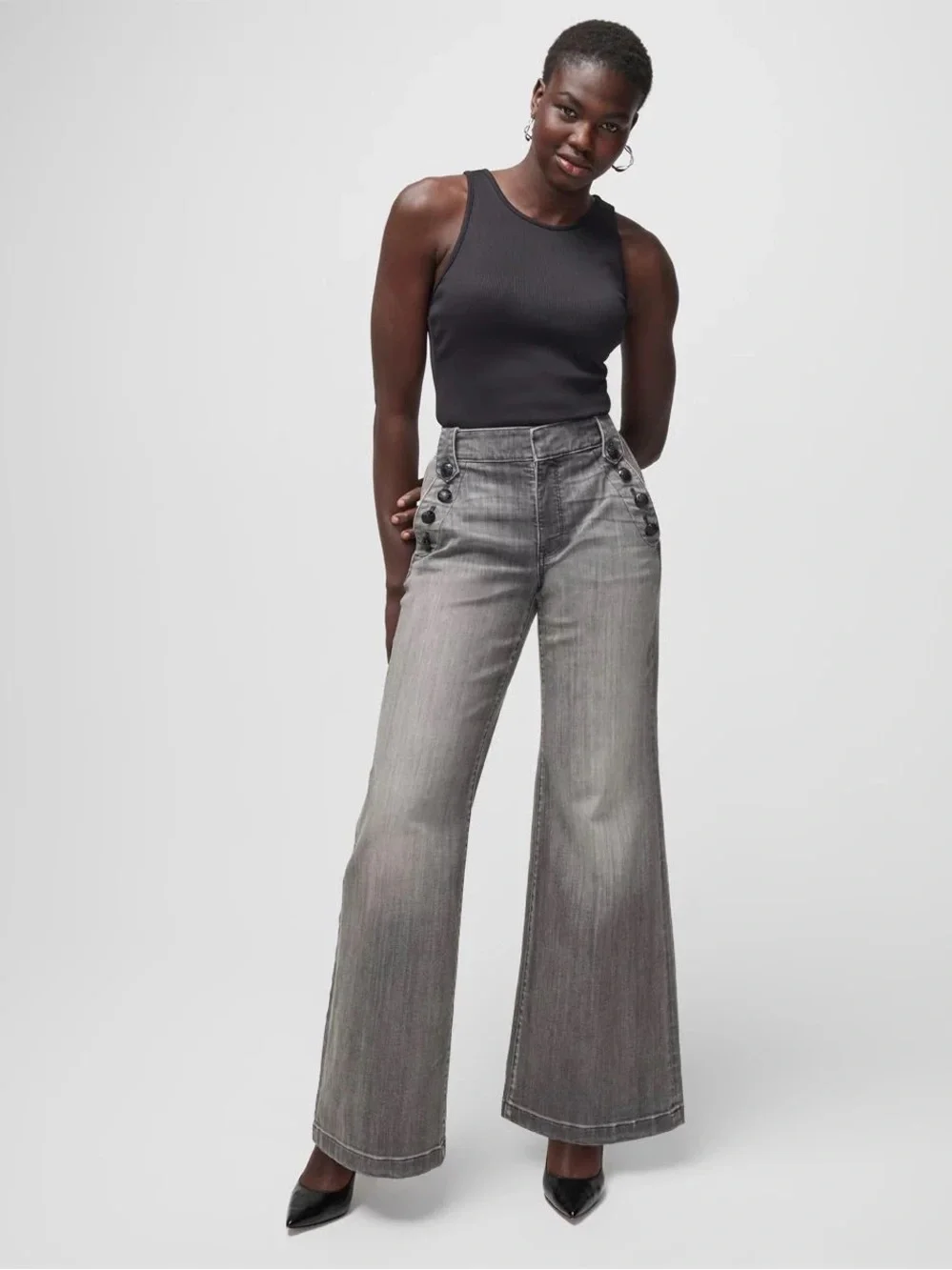 White House Black Market Gray Mariner Coin Jeans Trousers Wide Leg Soft Size 6 - Picture 4 of 15
